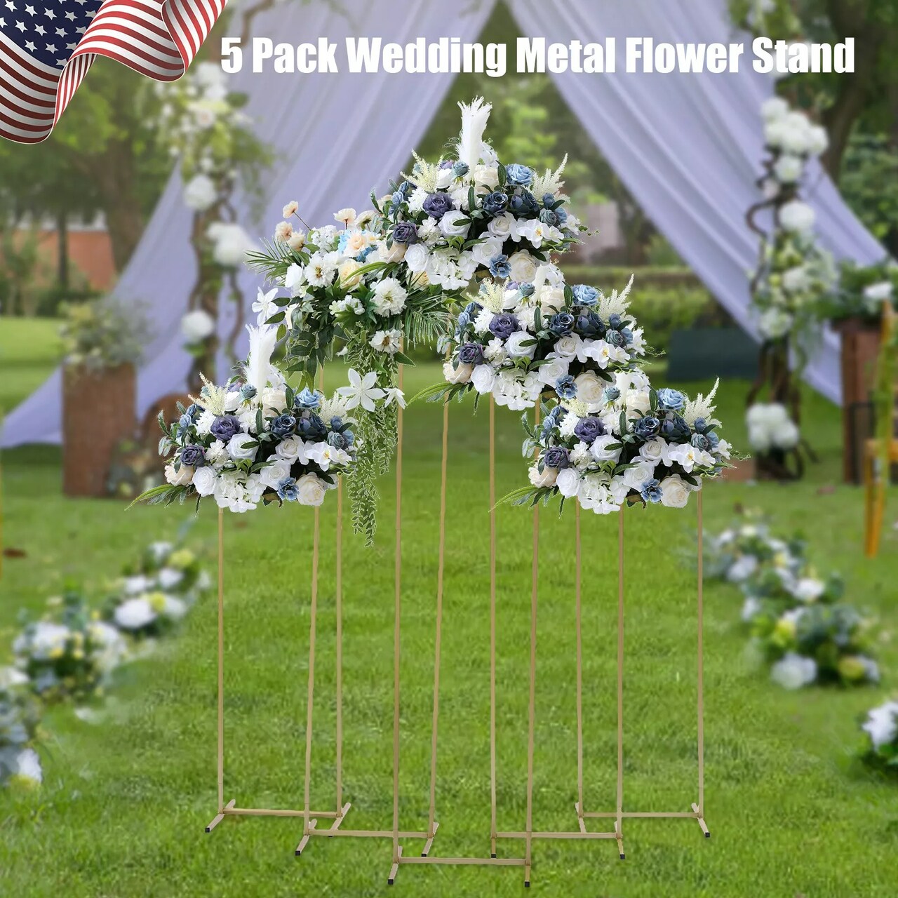 5" Gold Metal Vase Column Stand Multi-height Design Backdrop Stand Wedding Decor